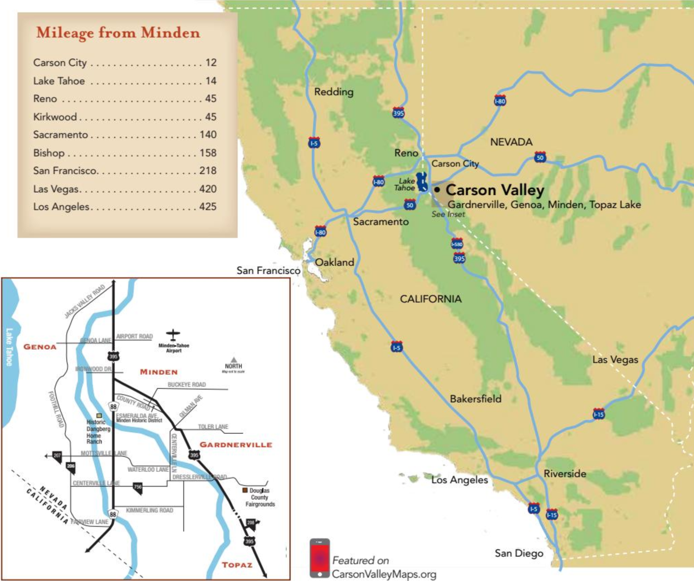 getting-here-map Carson Valley  Nevada Genoa  Gardnerville  Minden