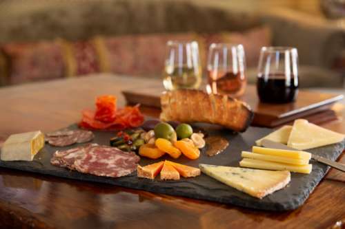 wine and cheese at The Pink House